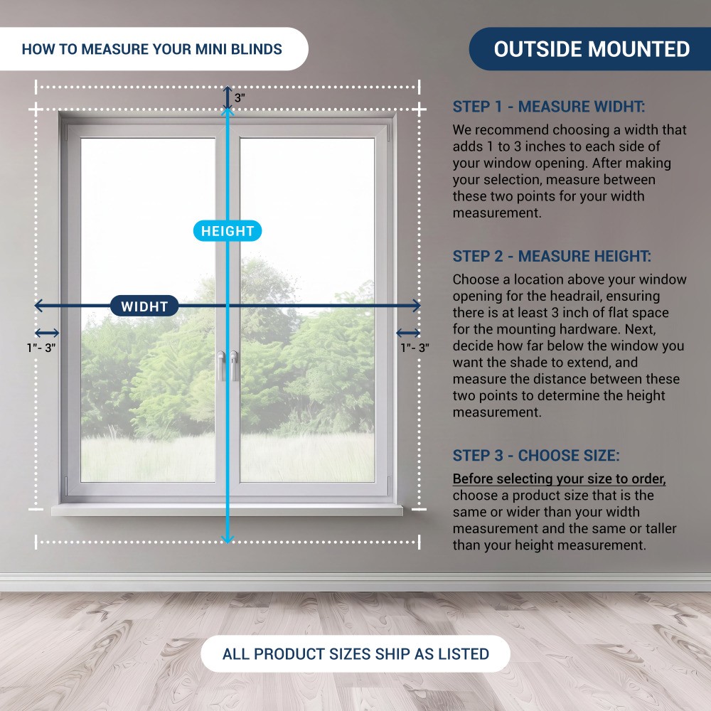 Cordless 1″ Light Filtering Vinyl Mini Blinds, White, 27″ x 60″