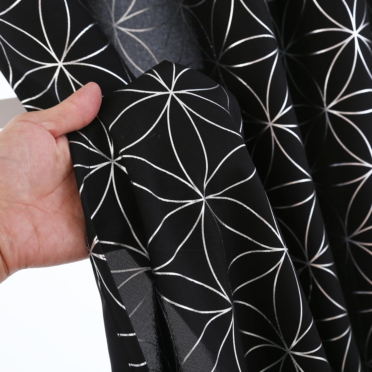 Exclusive Silver Linen Grommet Curtains,Unique Metallic Moroccan Tile FoilPrint
