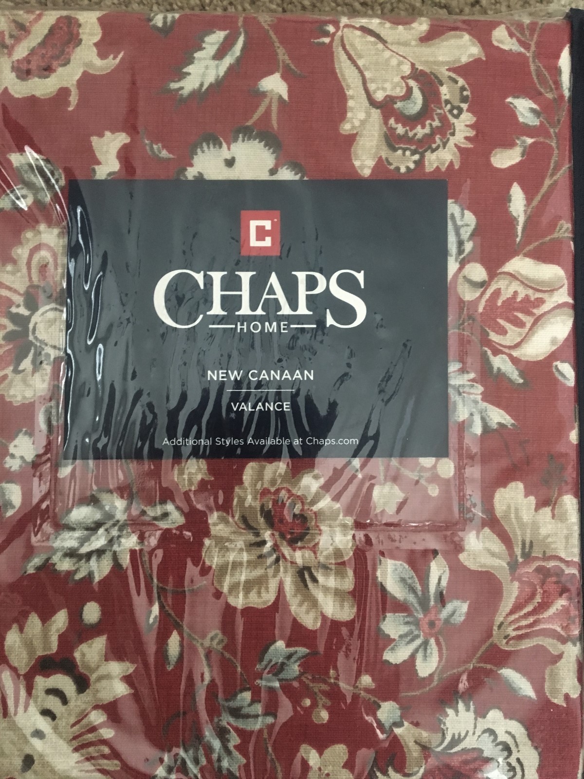 CHAPS CANAAN WINDOW VALANCE Red Brick Taupe Cream Floral 80 x 17