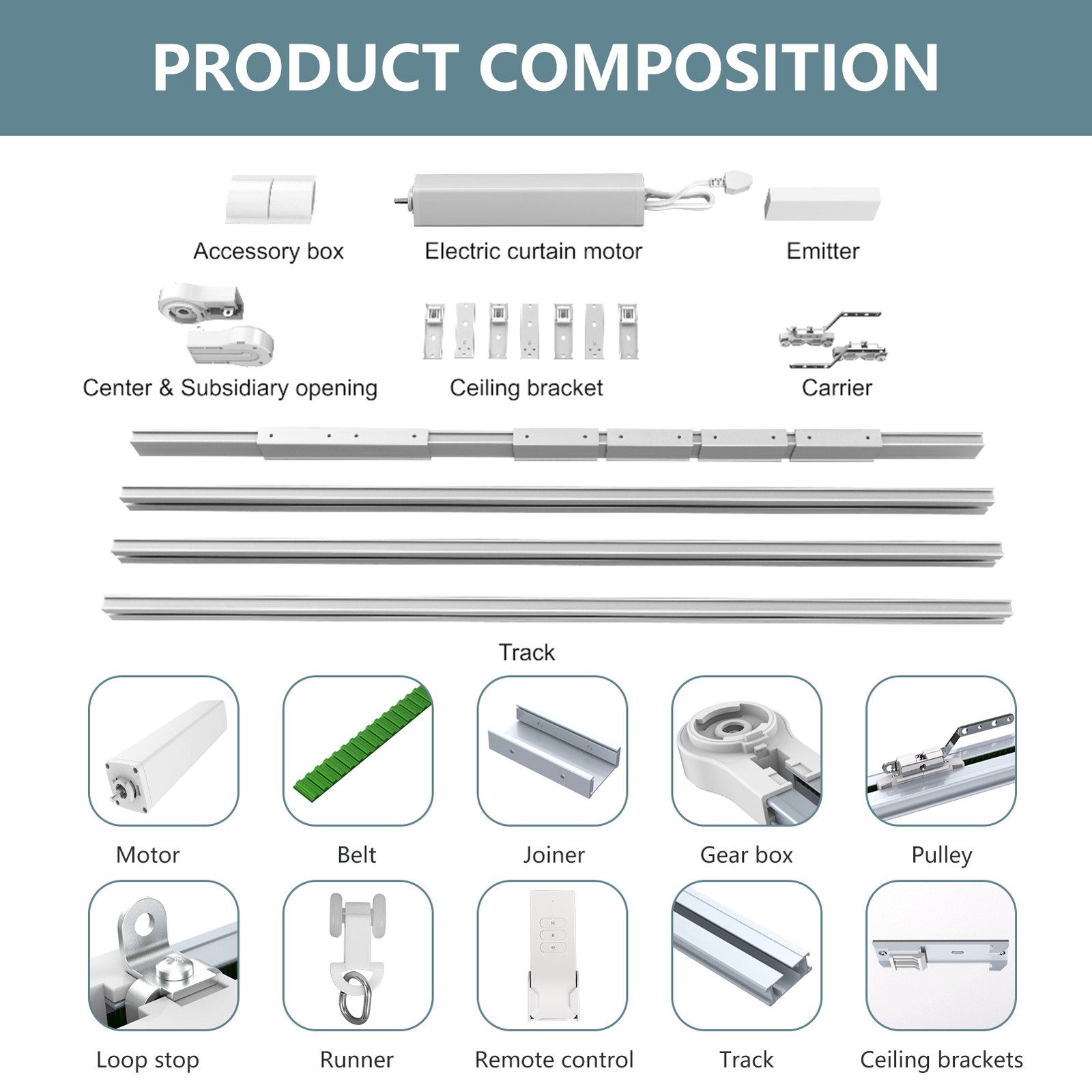 6.2m Motorized Curtain Track Rail 20.3ft Wifi Remote Control Heavy Duty