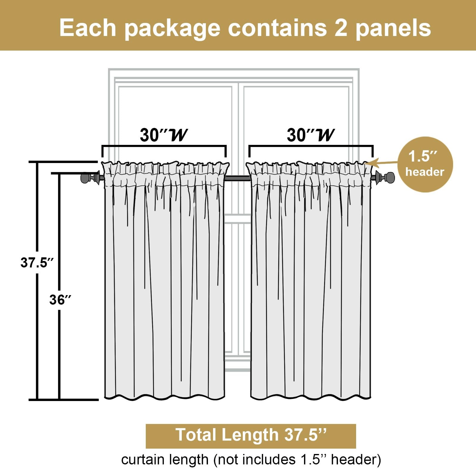 Lecloud Bessie White Kitchen Curtains 36 Inch Length 2 Panels Set, Faux Linen…