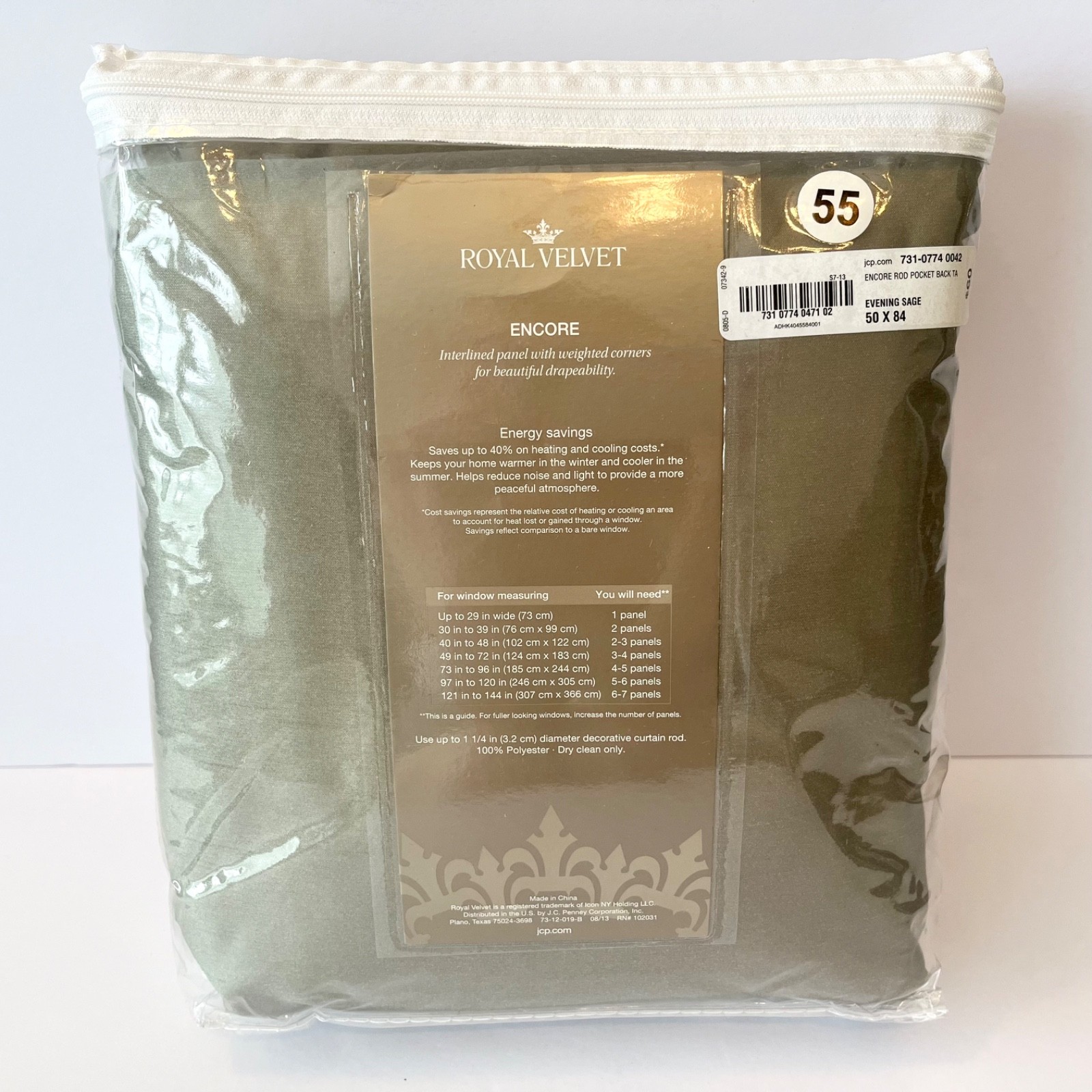 Royal Velvet Encore Rod-Pocket Back-Tab Panel 50″x84″ Energy-Saving Curtain