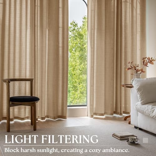 Tan Brown Curtains 90 Inches Long for Bedroom 52″W x 90″L (Pack of 2) Dark Flax