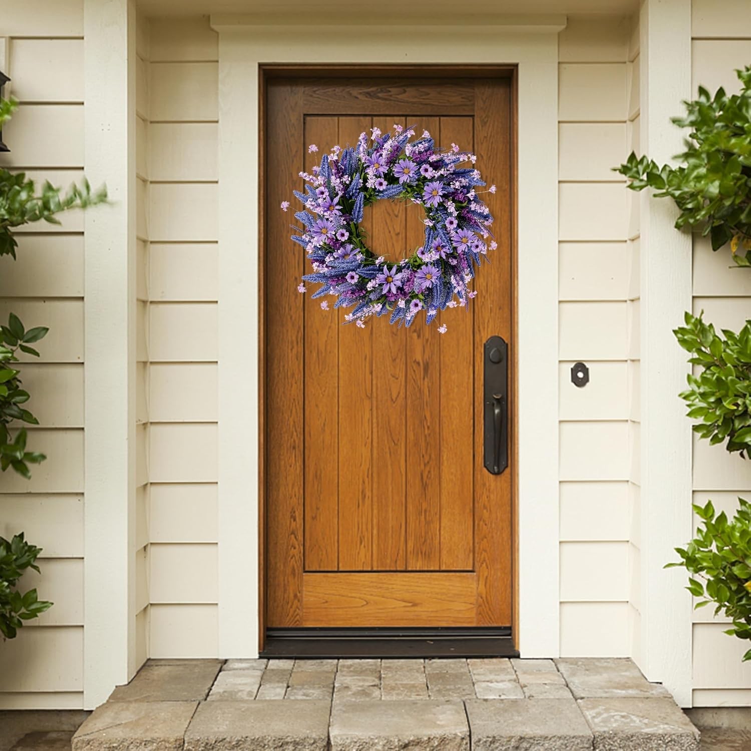Sggvecsy Lavender Wreath for Front Door 22 Inch – Purple Daisy Spring