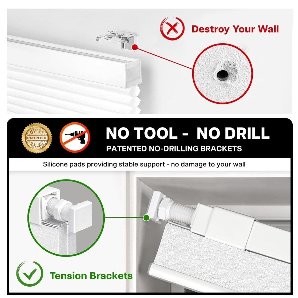 LazBlinds Cordless Blackout Cellular Shades No Drill Silver White 31.5W x 72H