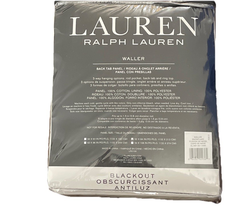 Lauren Ralph Lauren Waller Snowflake PO8121 White Blackout Curtain Panel 52”X84”