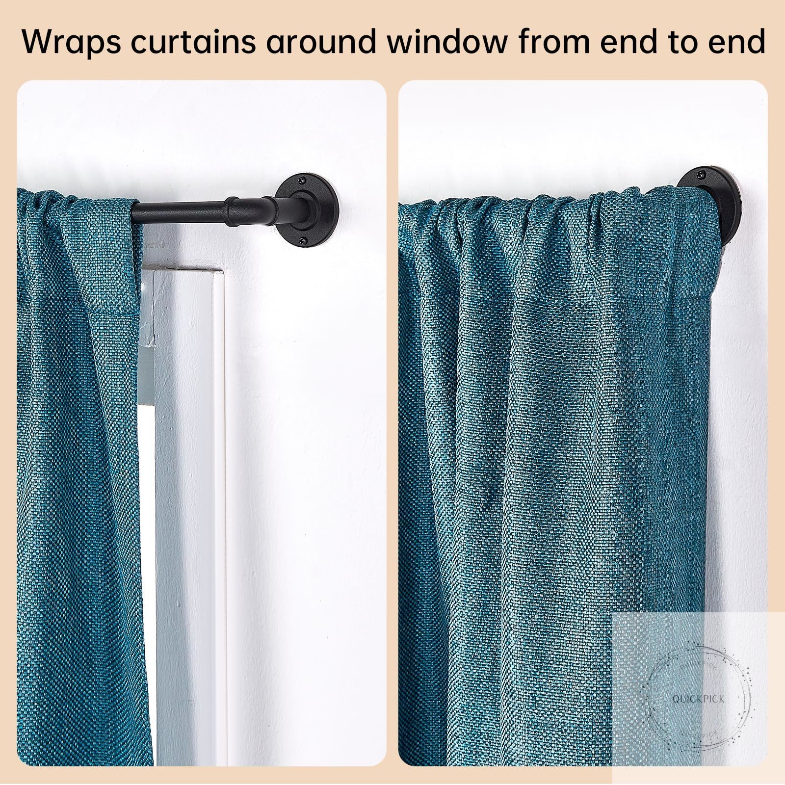 2 Pack Industrial Curtain Rods for Windows 48 to 84 Inches, Blackout Wrap Around