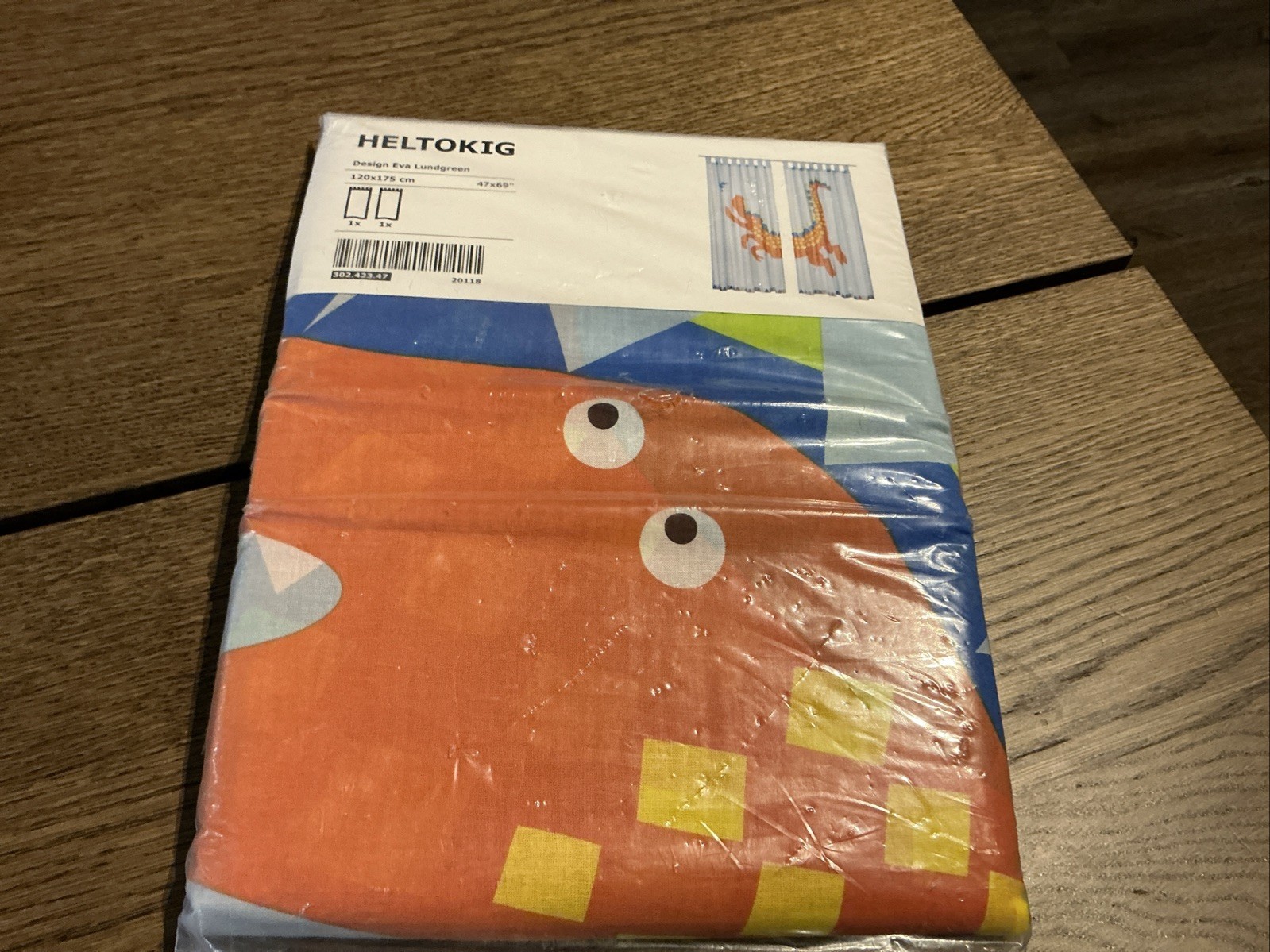 NEW IKEA HELTOKIG Pair of Curtains Light Blue 120×175 cm Dragon Kids Two Panels