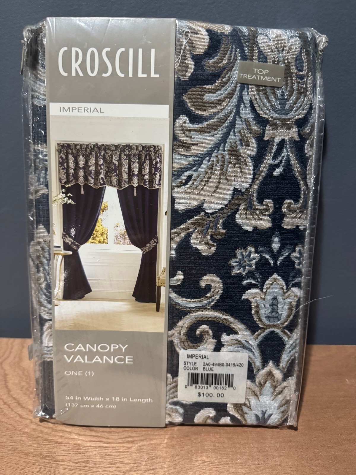Croscill Imperial Blue Canopy Classic Window Valance Jacquard 54in X 18in