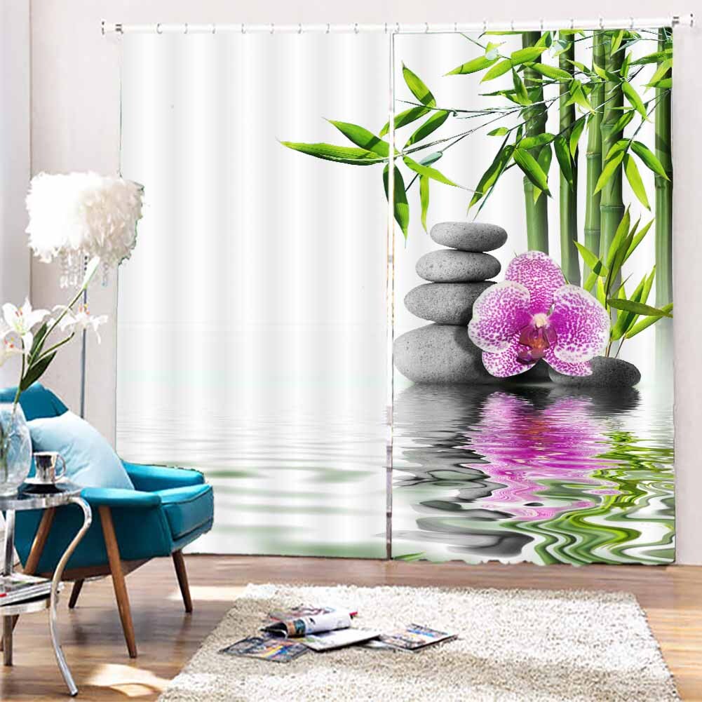 Bamboo And Stones Water 3D Blockout Photo Print Curtain Fabric Curtains Window