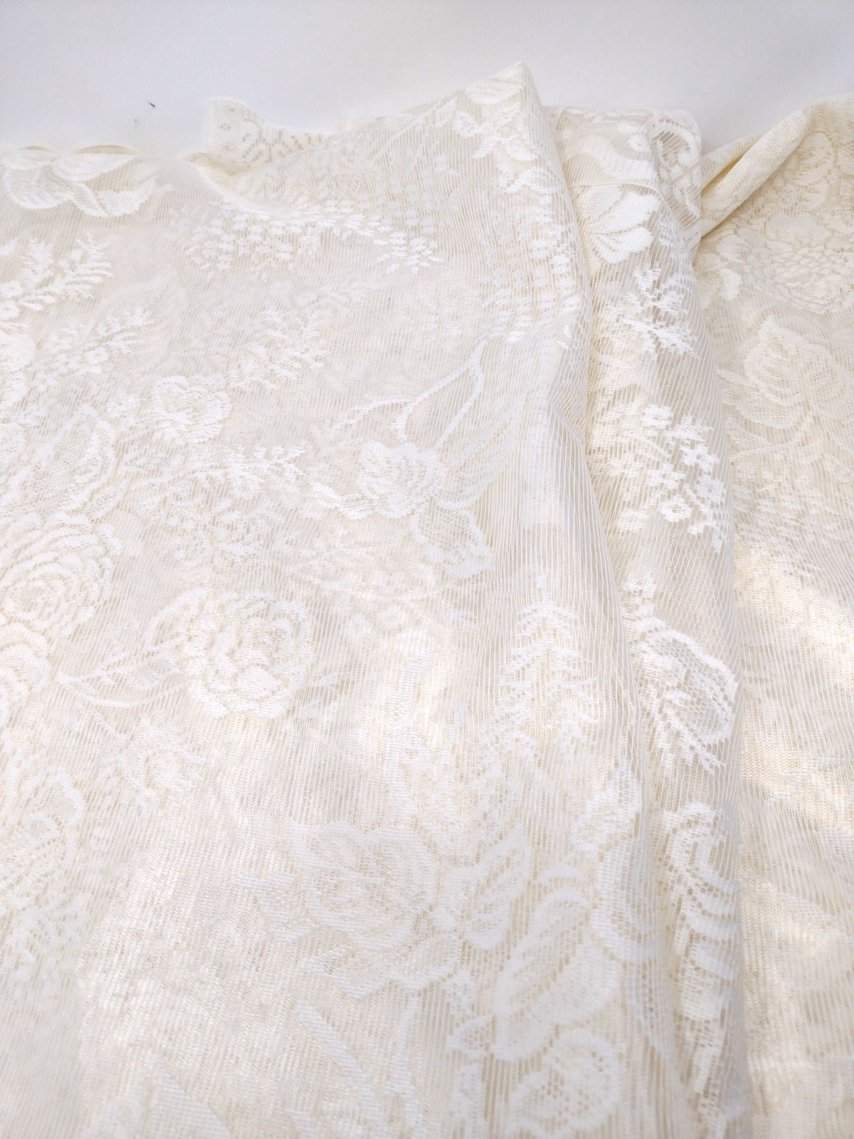 Set of 2 Vintage Sheer Cream Floral Lace Curtain Panels 54″ x 84″ each