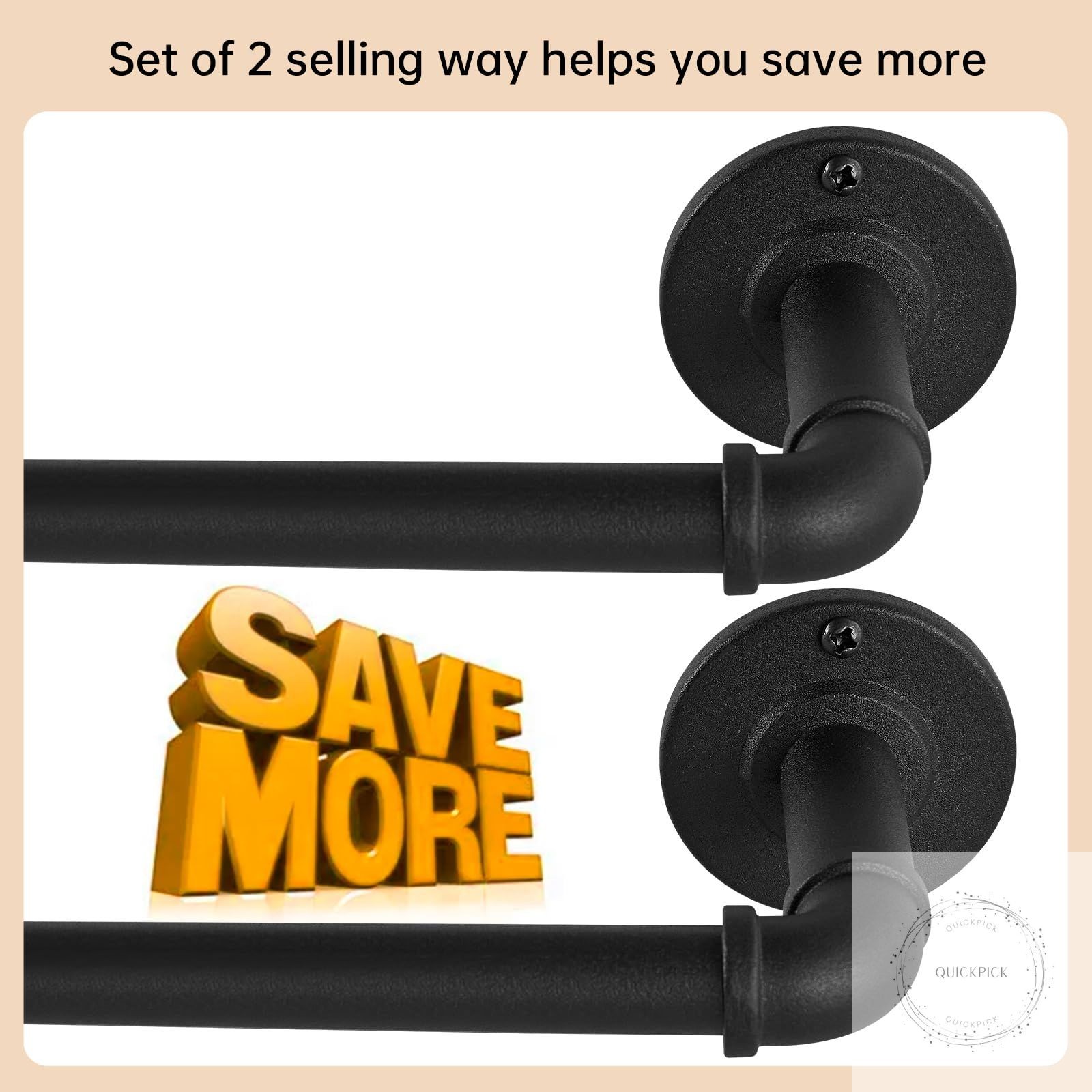 2 Pack Industrial Curtain Rods for Windows 48 to 84 Inches, Blackout Wrap Around