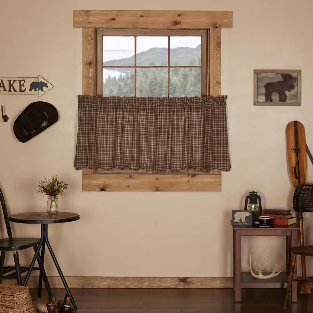 Prescott 36 In. W X 24 In. L Rustic Light Filtering Tier Window Panel in Brown T