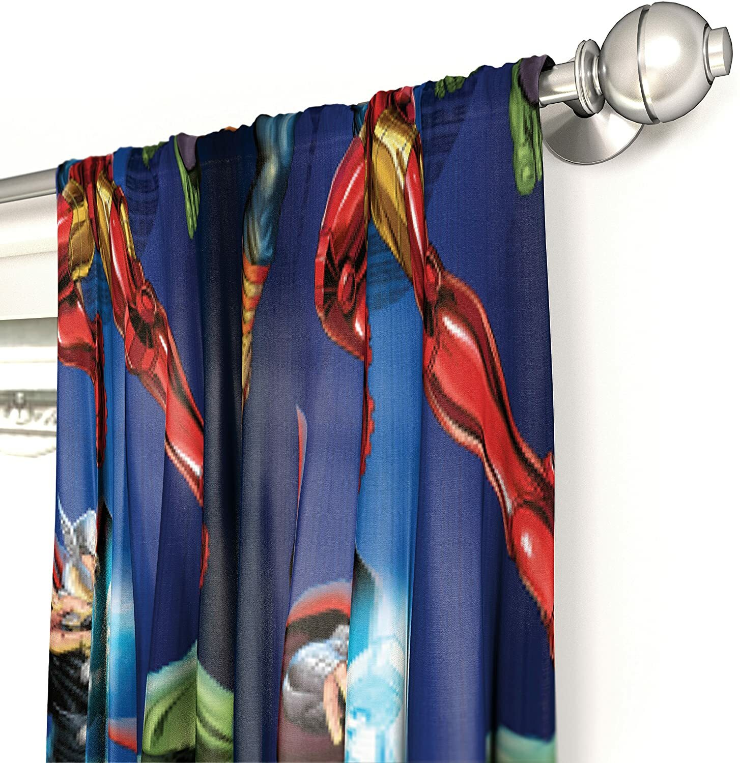 Avengers Curtain Panel Set Tiebacks Microfiber Curtains Pair Kids Bedroom Blue