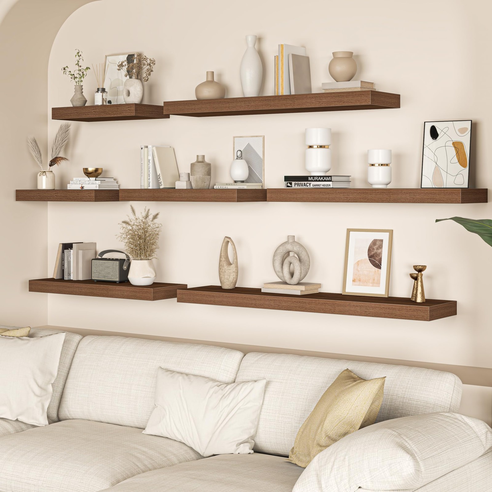 72 Inch Floating Shelves, 12 Inch Deep Wall Shelf for Fireplace Mantel, Walnu…