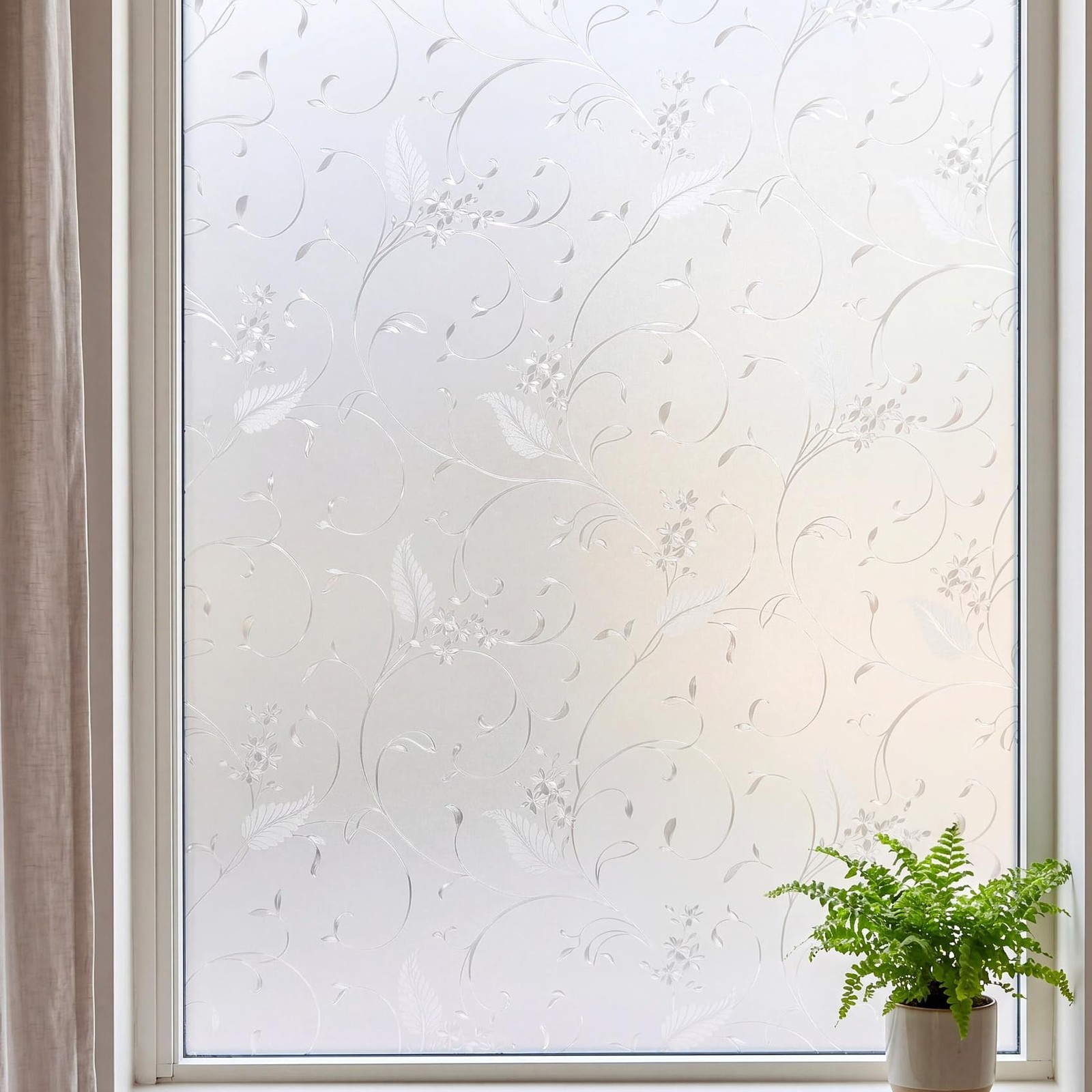 Etched Floral Window Film Privacy Static Cling Non Adhesive 17.5x118in | Cove…