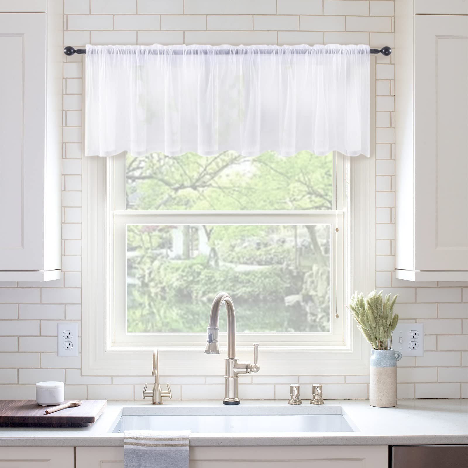 Window Valance Half Sheer Curtains Rod Pocket 60″W x 18″L (Pack of 1) White