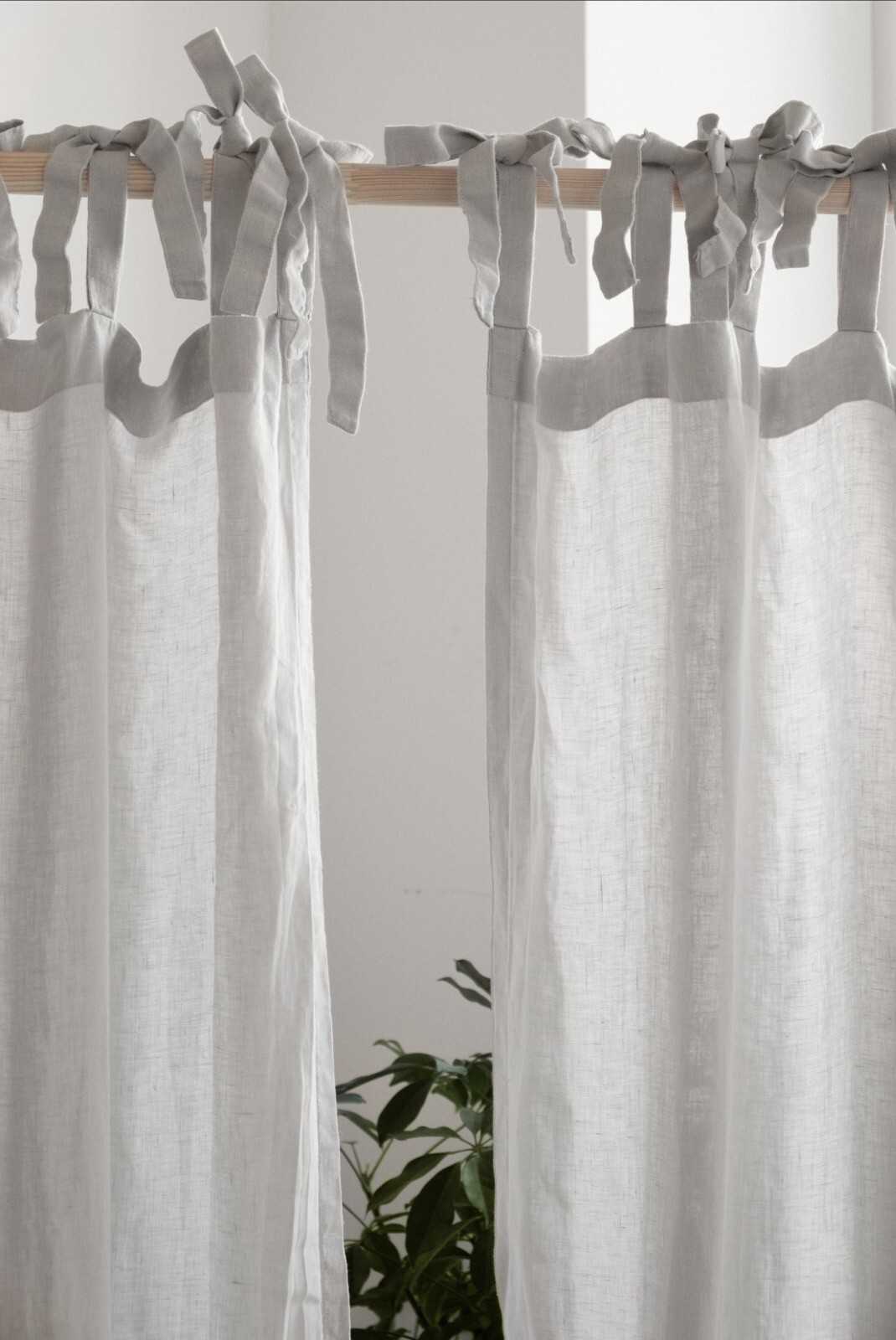 Tie top linen curtains with ties 55″ wide Window treatments panel White curtains