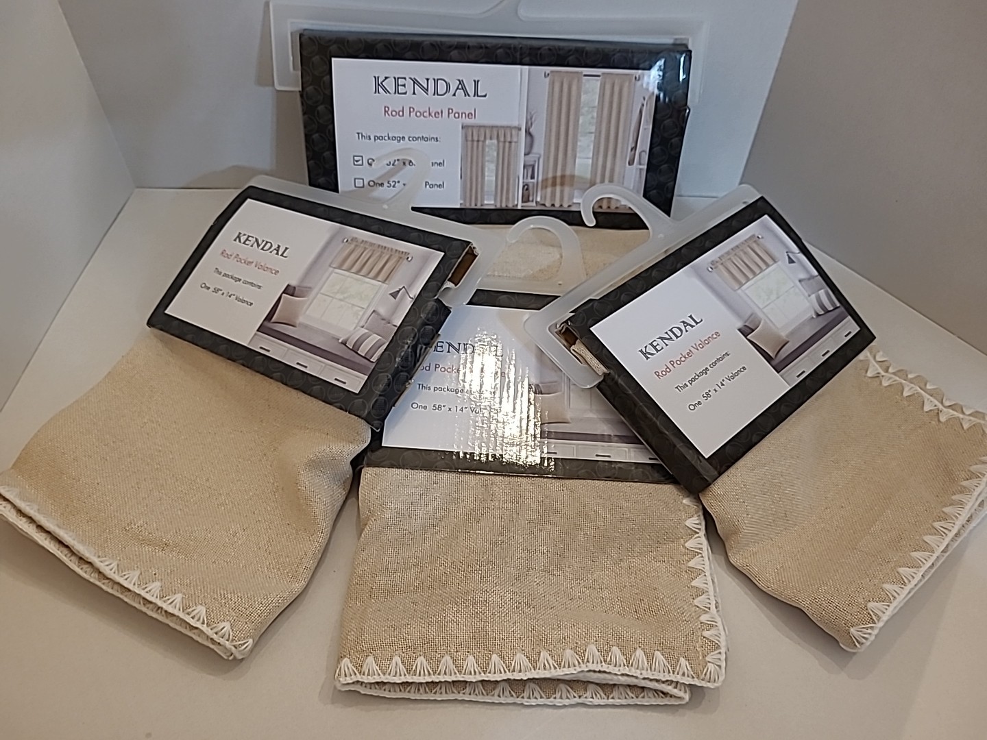 Farmhouse Rustic Kendal 3-Valances 58″x14″ & Curtain Panel Rod Pocket 52″W X 63″