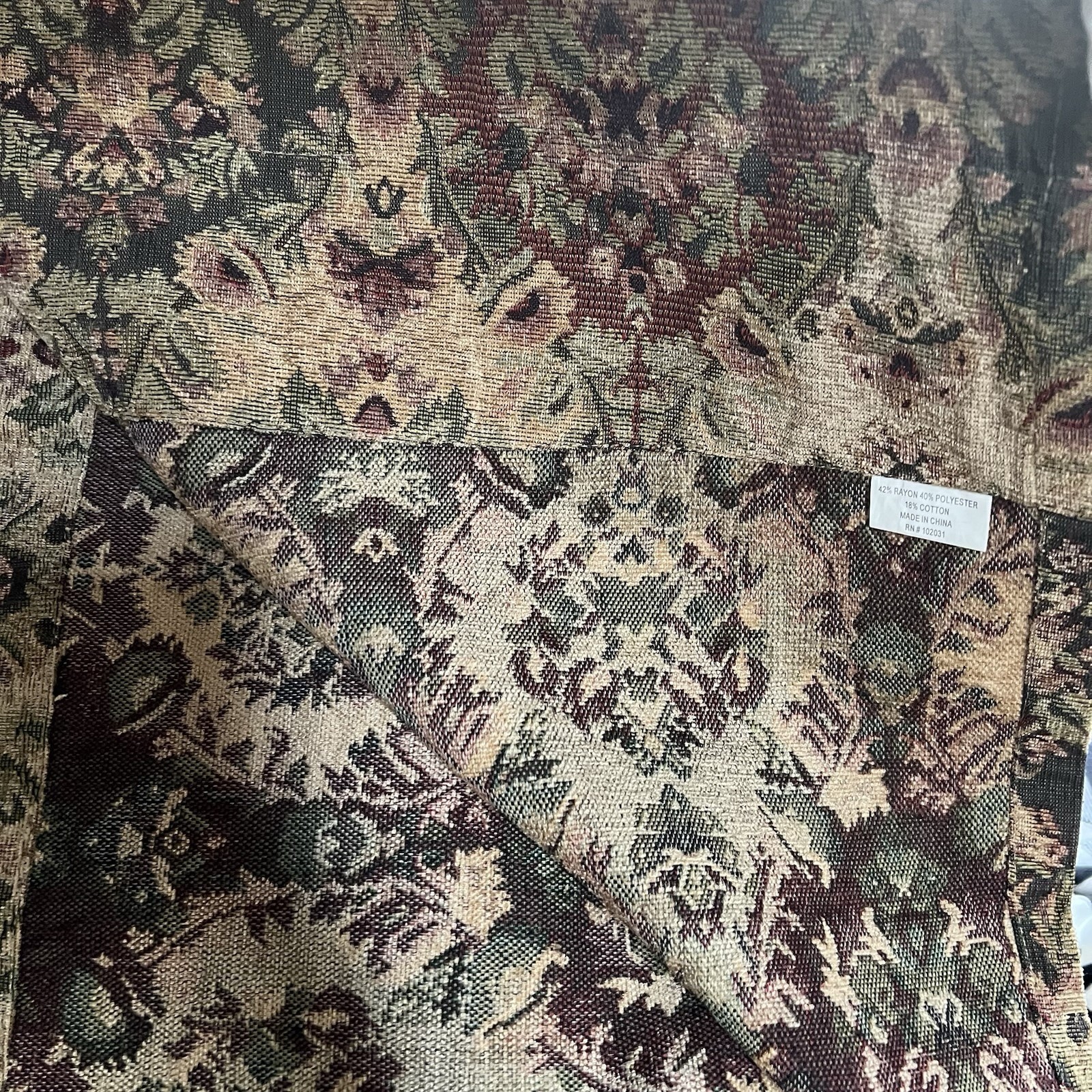 HEMPSTEAD 95″L Drapery Panels Tapestry Green Beige Burgundy tan Floral 2 pc new