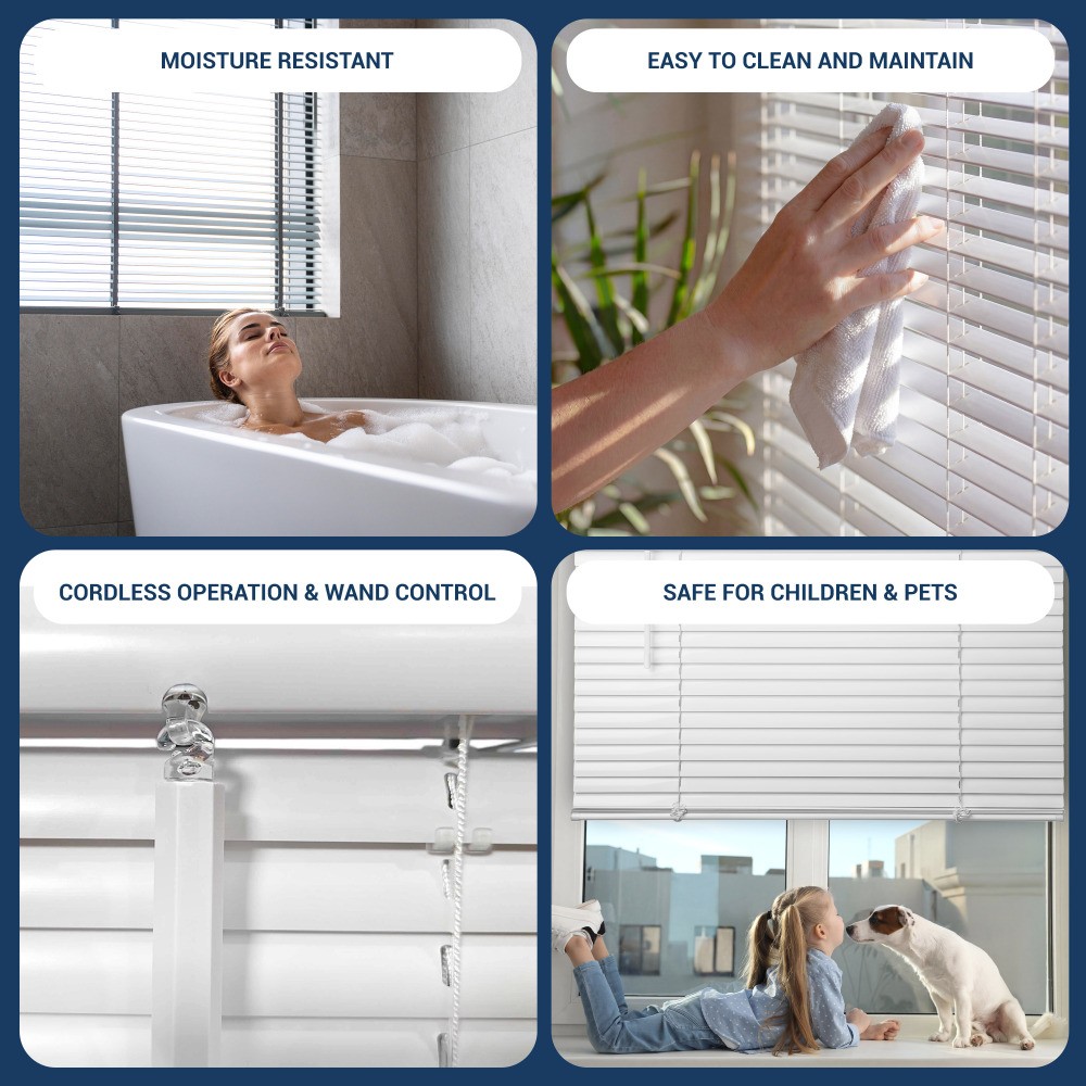 Cordless 1″ Light Filtering Vinyl Mini Blinds, White, 27″ x 60″