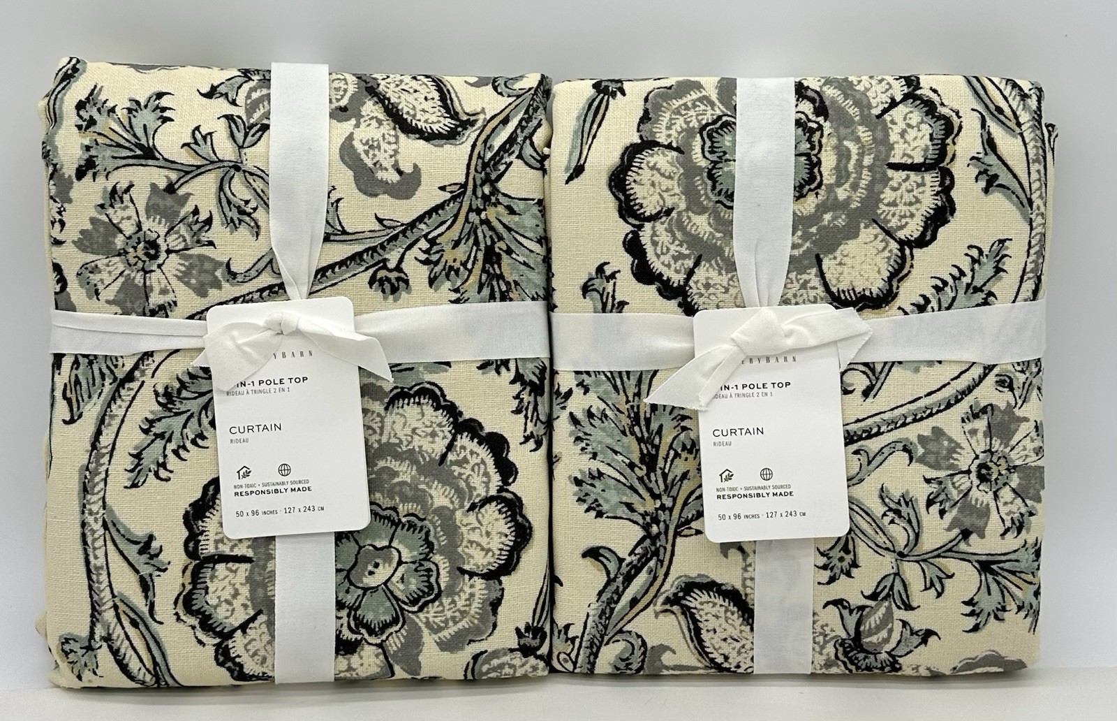 Pottery Barn~Haylie Linen Cotton Curtains ~50×96~Set of 2~ NEW