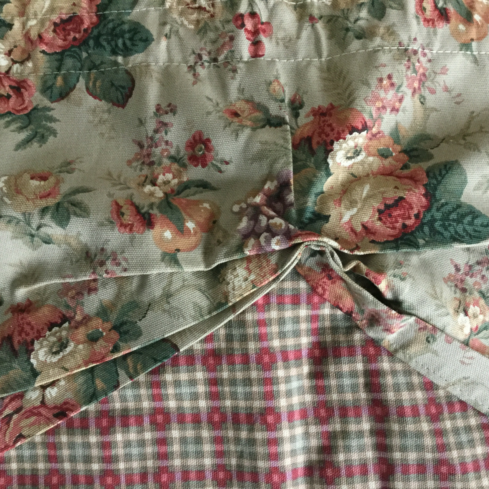 Vintage 90s Window Valance Plaid Floral Earth Tone Curtain Treatment 56in Wide