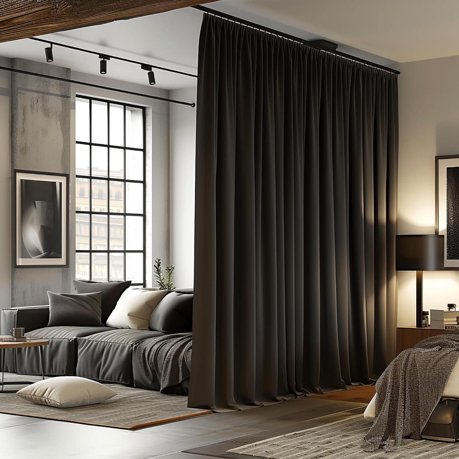 Blackout Room Divider Curtains with Ceiling Track, 10×9 Ft, Noise Reduction
