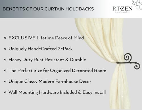 RTZEN Decorative Large Curtain Holdbacks – Set of 2 – Wrought Iron Window
