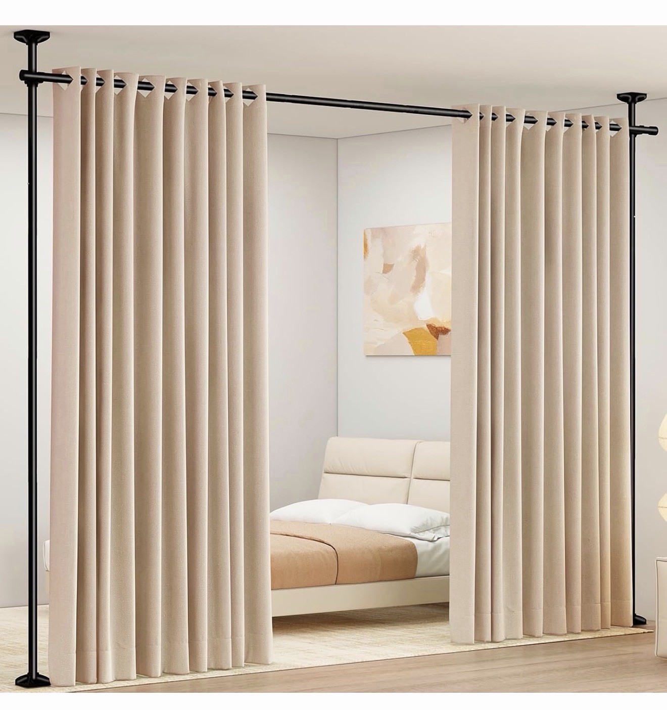 Adjustable Room Divider Curtain Rod Frame 4-10 FT Tall 28-70 In Wide Black