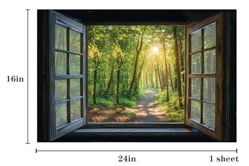 Fake Window Decal for Home Decor-Enchanting Woodland Landscape with Tall
