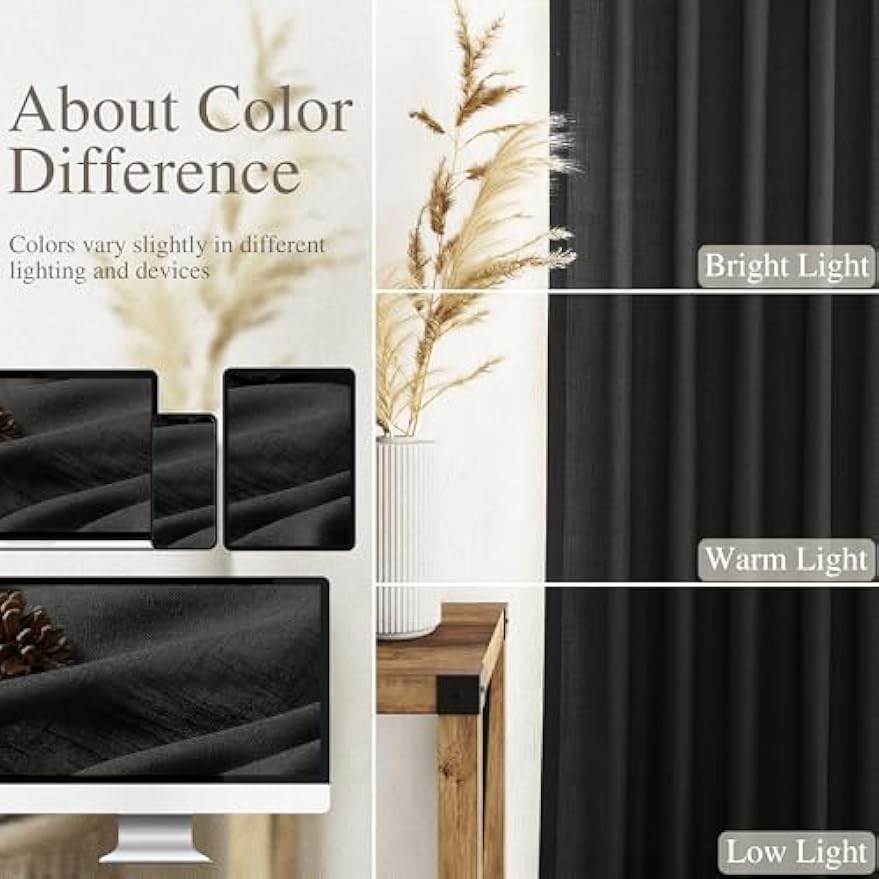 Black linen curtains, 84 inches long, 2 panels