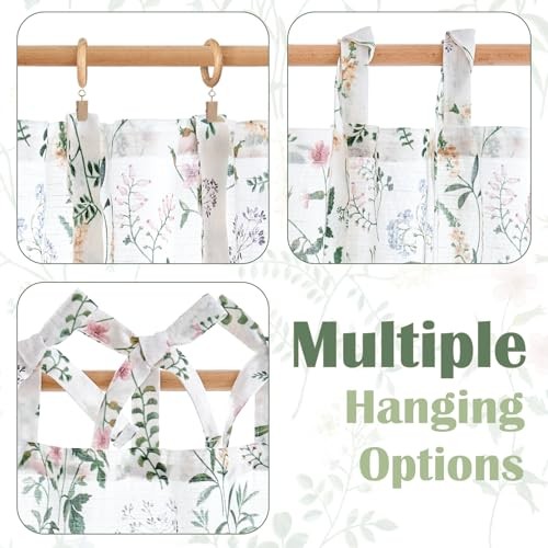 Linen Kitchen Curtain 50″W x 36″L (Pack of 1) Botanical Tie Top Sage Green