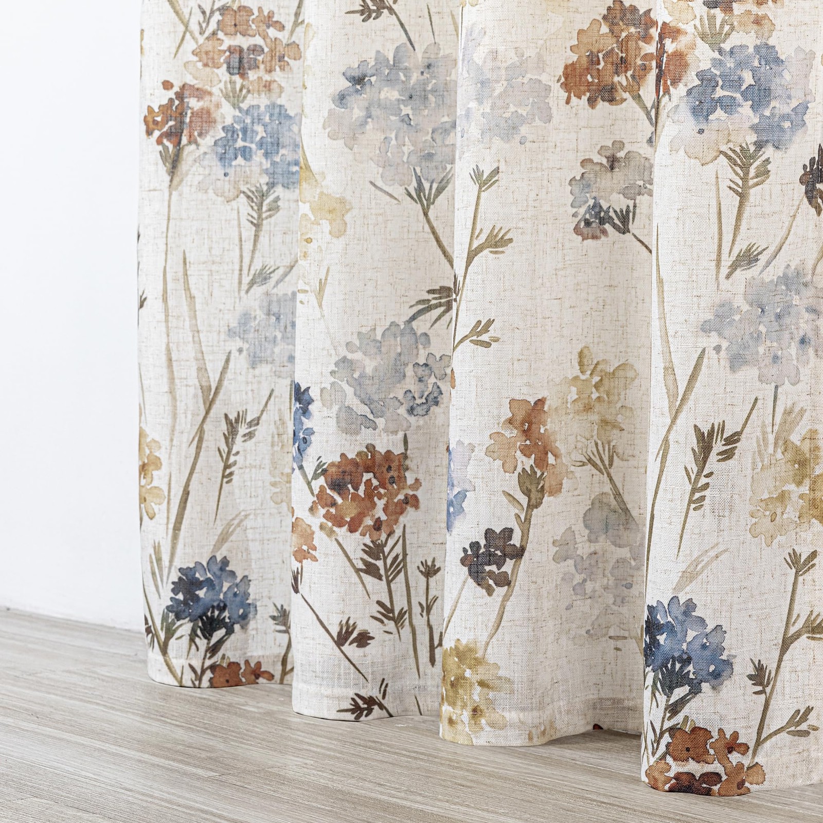 Linen Floral Curtains & Drapes 63 Inch Long 2 Panels Semi Sheer Light Filtering