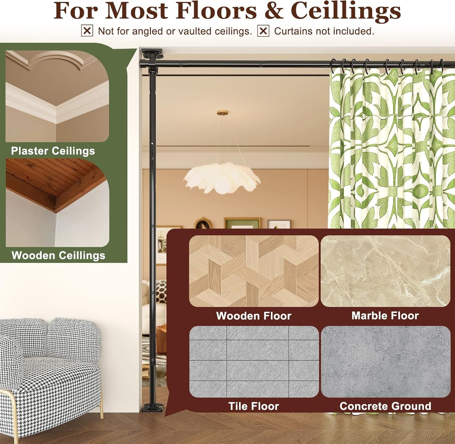 Room Divider for Room Separation Tension Curtain Rods No Drilling Adjustable