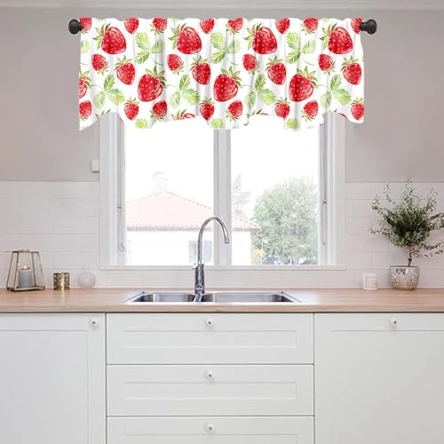 Red Strawberry Window Treatment Valance Summer Fruit Strawberry Window