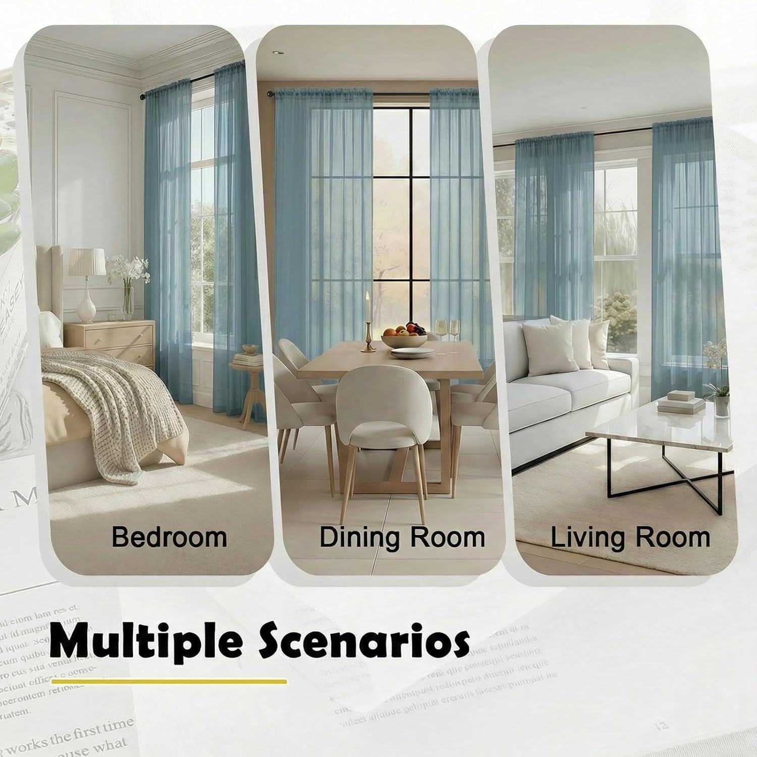 Dusty Blue Sheer Curtains 54 Inch Length for Bedroom – Light Filtering Short Cur