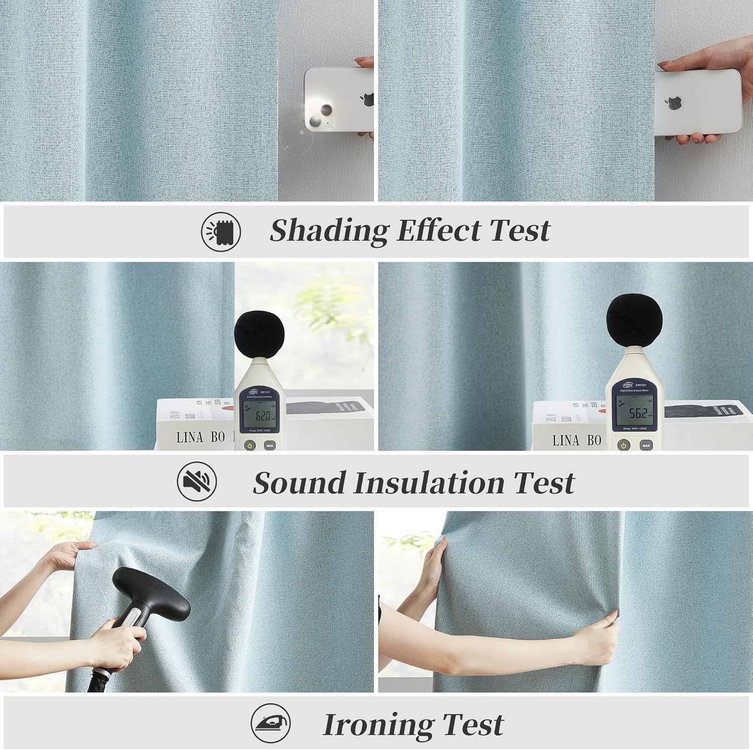 120″ Extra Long Blackout Curtains, Light Sky Blue, 2 Panels for Large Windows