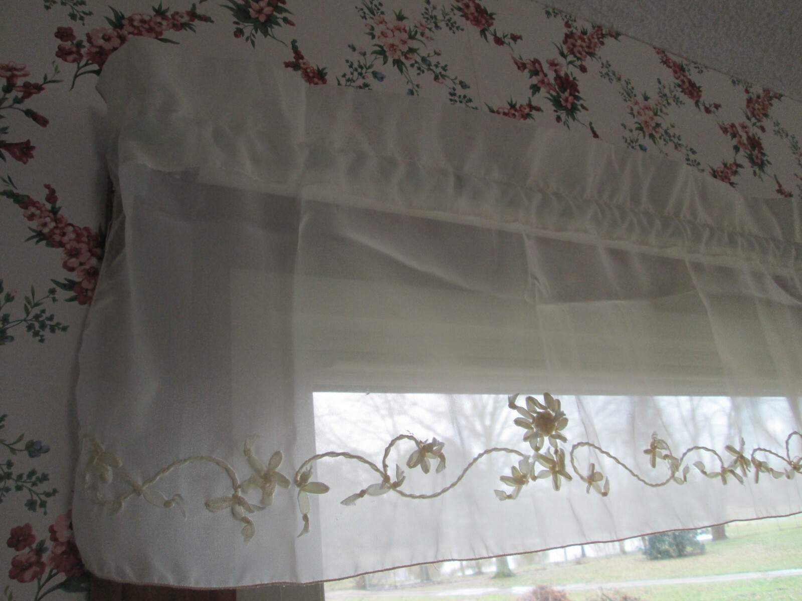 L 60″ x W 13″ Sheer Rod Pocket Valance with Ribbon Embroidery
