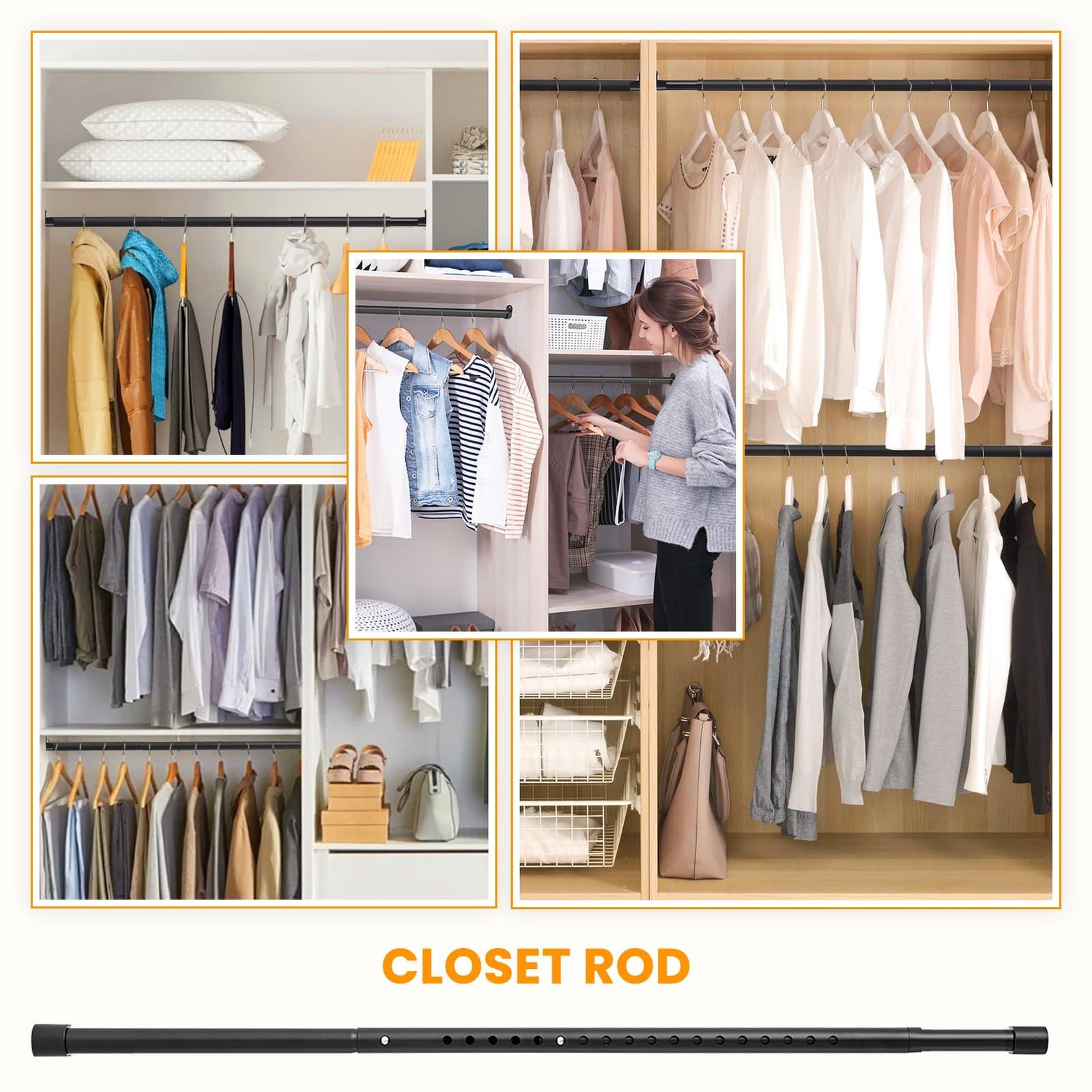 Oval Closet Rod for Hanging Clothes Adjustable Closet Rods 18 to 63 Inch Heav…