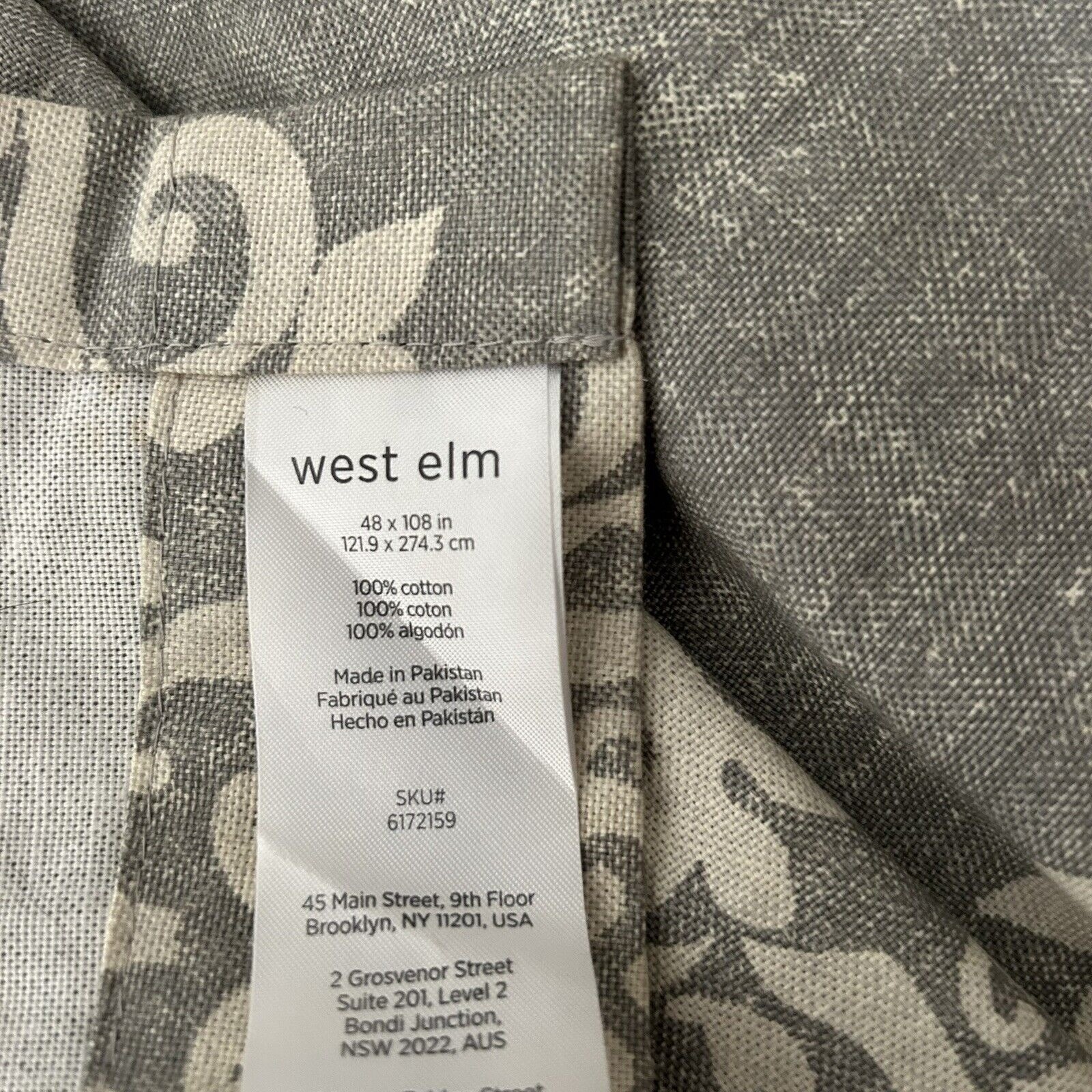 West Elm 48″ x 108″ Curtain Panel Feather Gray Scroll Medallion Cotton