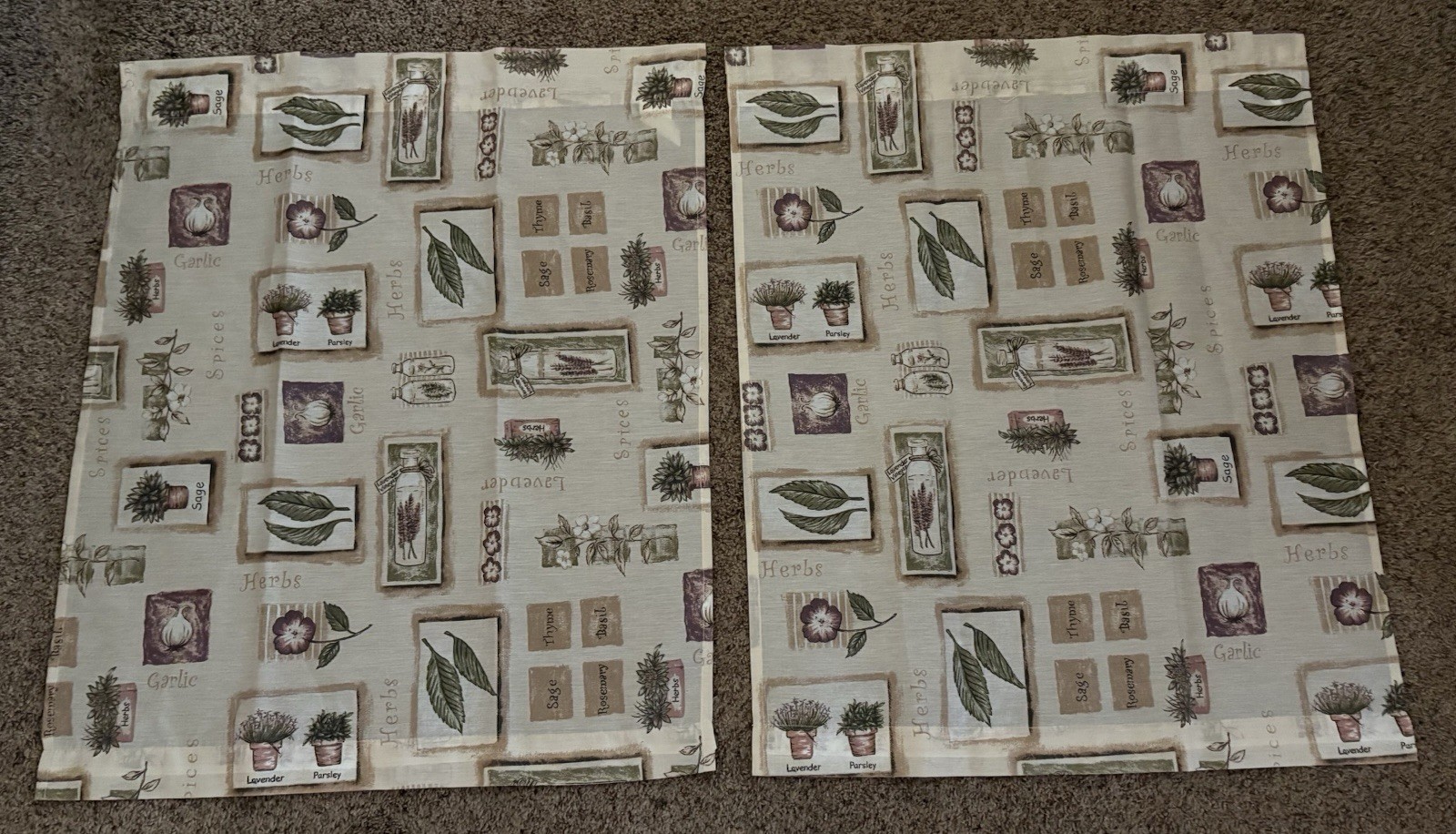 Kitchen Curtain Panels Set Herbs Spices Garden Plants 29×36”Each Panel