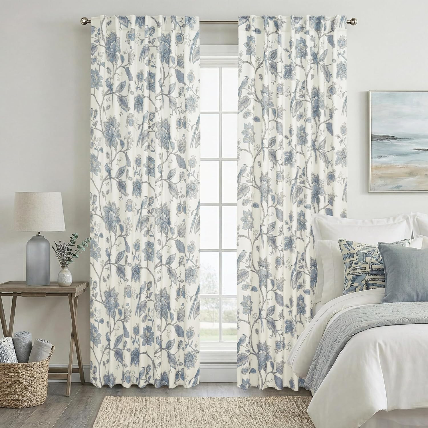 Light Blue and White Curtains,Dusty Sky Blue Grey Floral Toile French Country 70