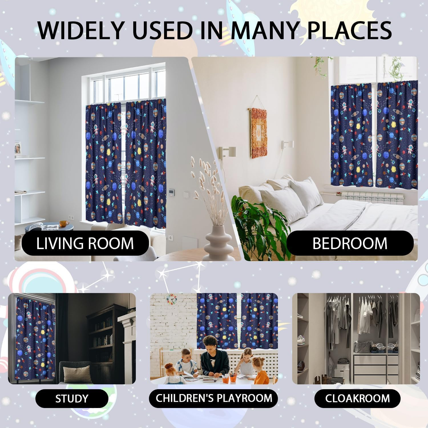 Space Kitchen Curtains Outer Kid Boys Astronaut Galaxy Universe Gamer Blue Small