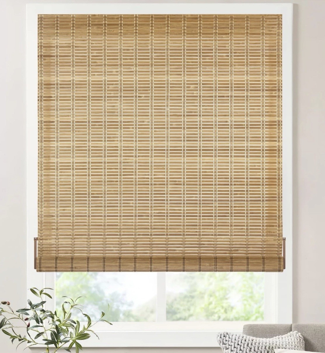 LazBlinds Cordless Bamboo Blinds, Roll Up No Tools 32”W X 60”H Brown
