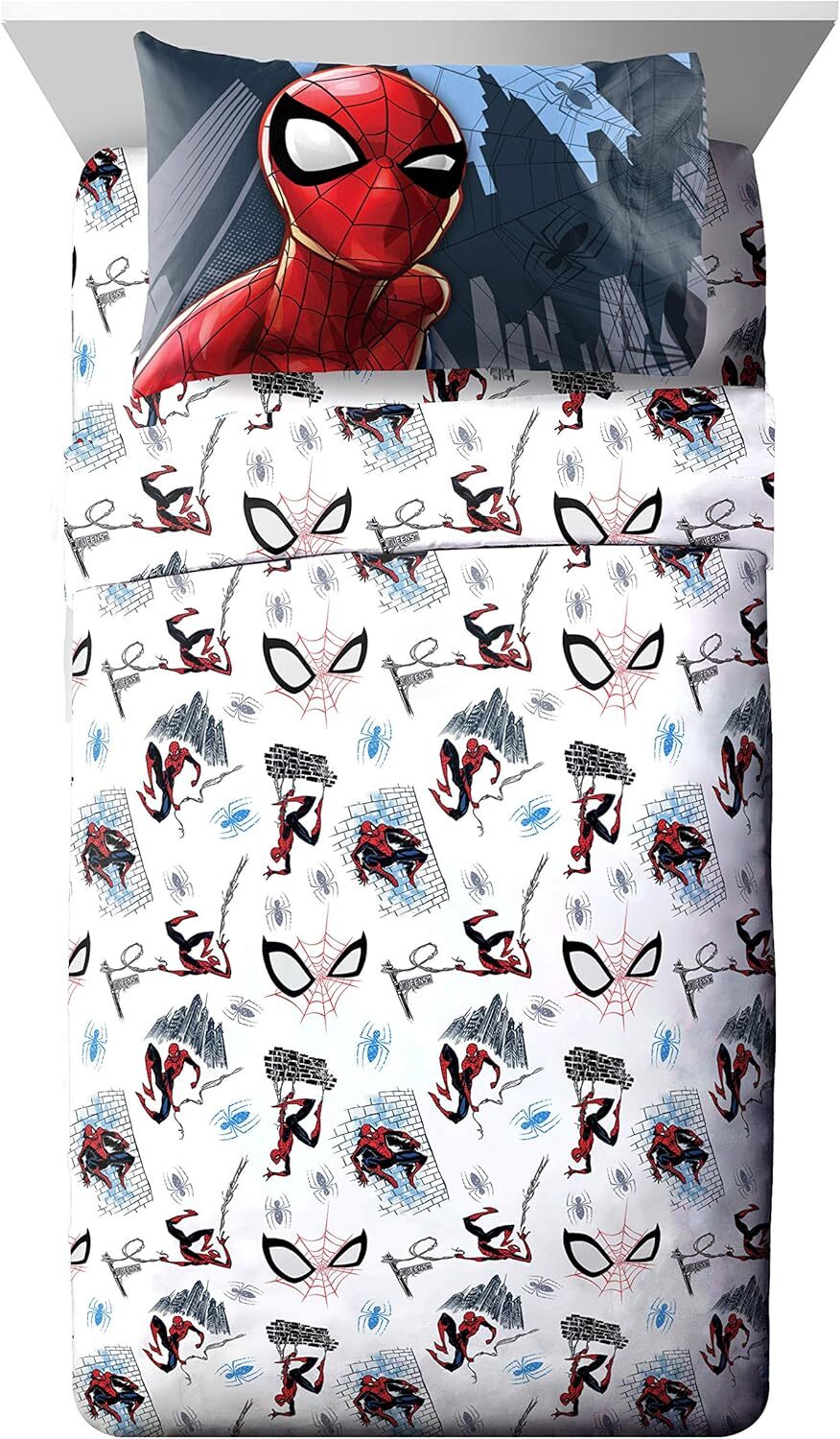 Jay Franco Marvel Spiderman Crawl Full Sheet Set – 4 Full, White –