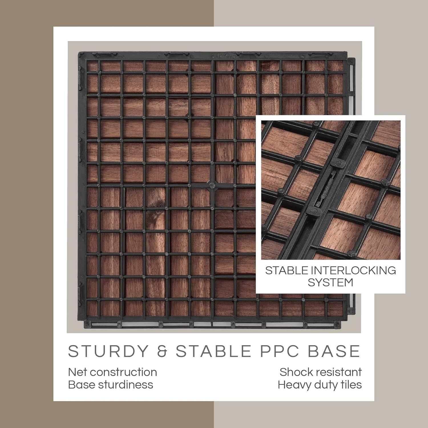 Interlocking Deck Tiles Waterproof Acacia Wood Set 10 12×12 Inches Brown Outdoor