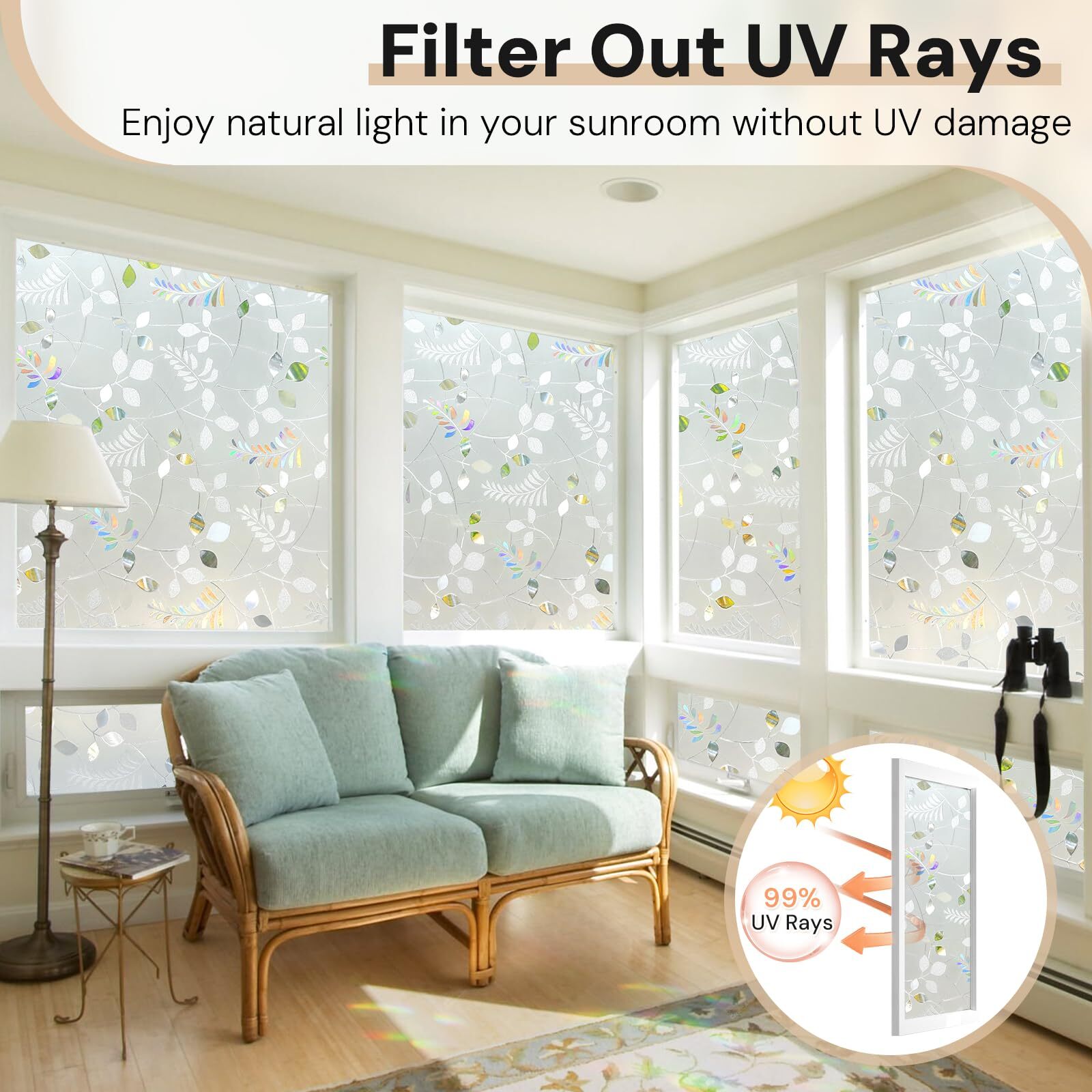 rabbitgoo Window Privacy Film Frosted Sticker Autumn Leaf Decorative Stained