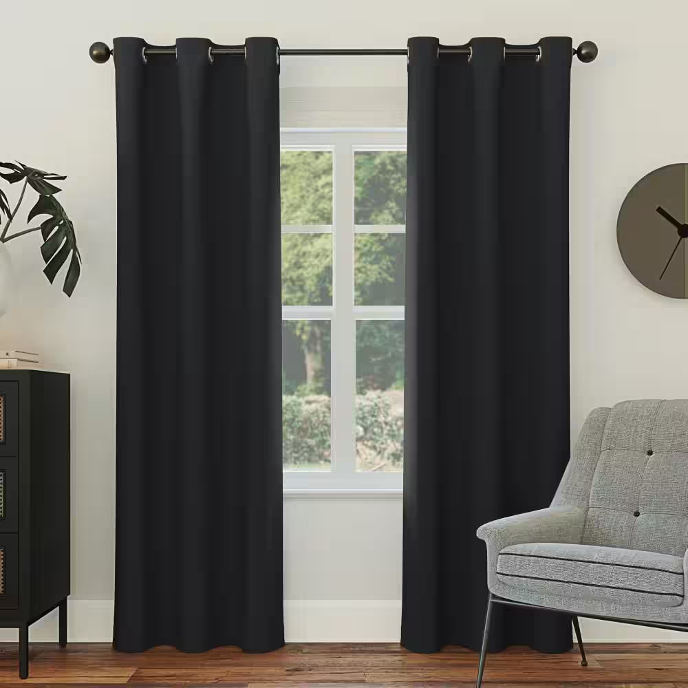 Gavin Energy Saving Black Layered 40 In. W X 108 In. L Grommet Blackout Curtain