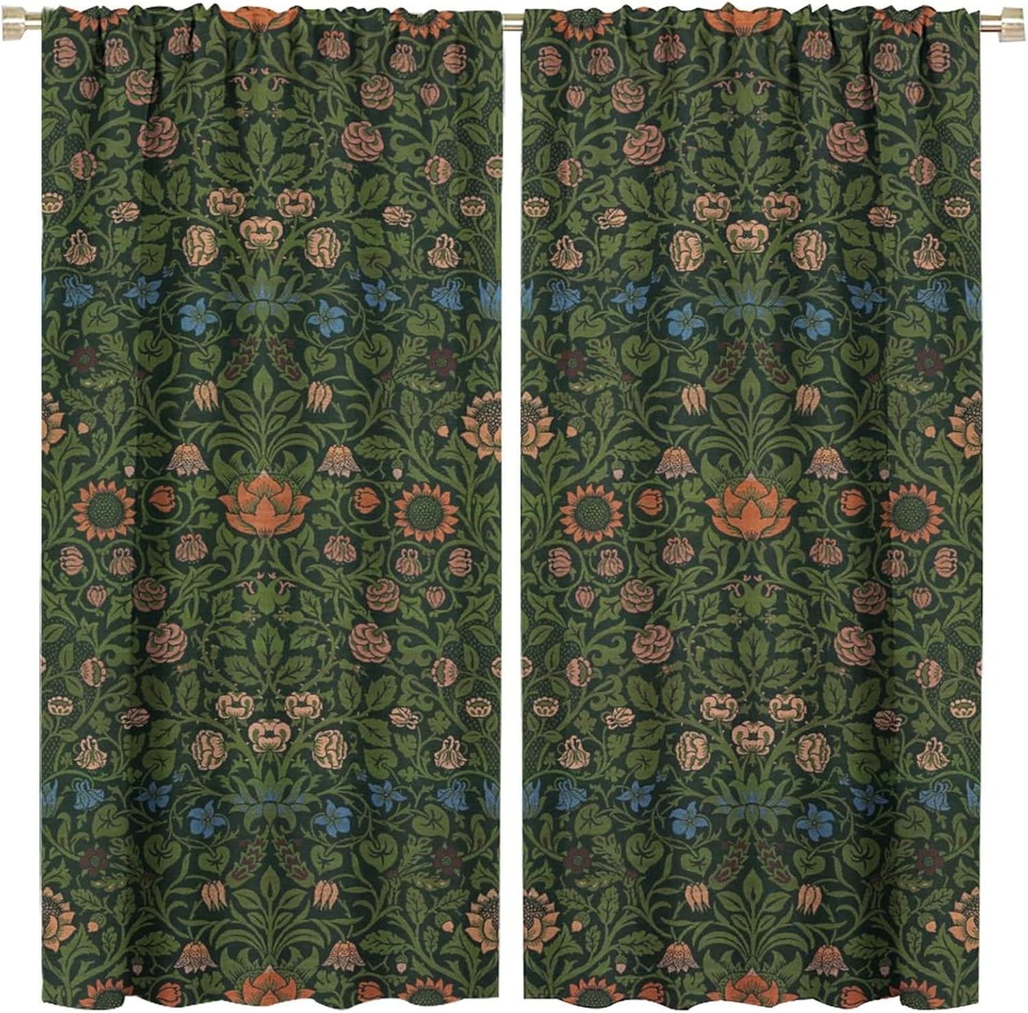 Bohemia Plant Flowers Pattern Blackout Window Curtains, William Morris Art Print